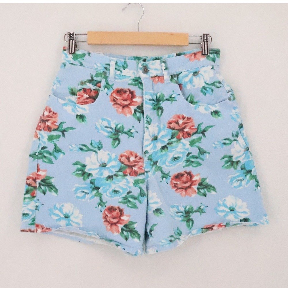 Woolworths Vintage 80s 90s Floral Denim Mom Shorts Womens Size 36 High Waist